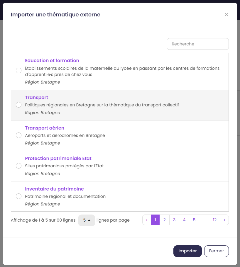 Import thématique
