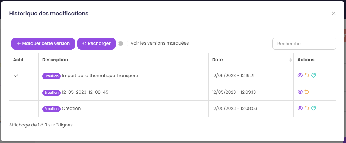 Version marquée dans le tableau